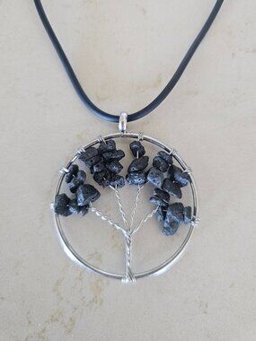 Family Tree Necklace with Etna Volcano Ashes – Black & Silver